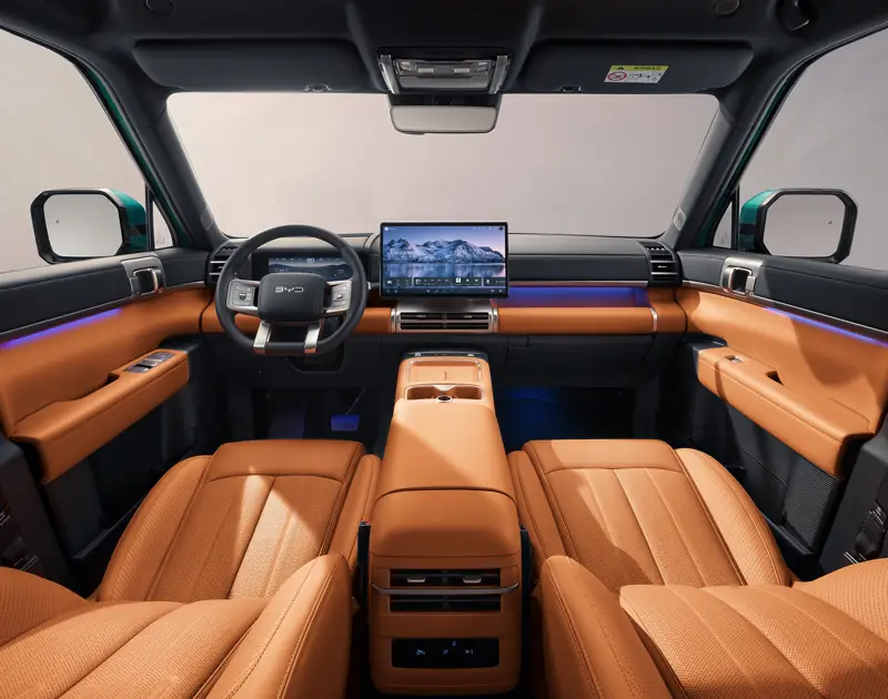 BYD Leopard 7 cabin with tan leather seats